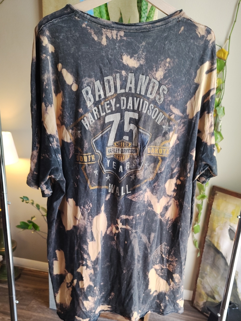 Harley-Davidson Black and Tan Bleach-Pattern Tee